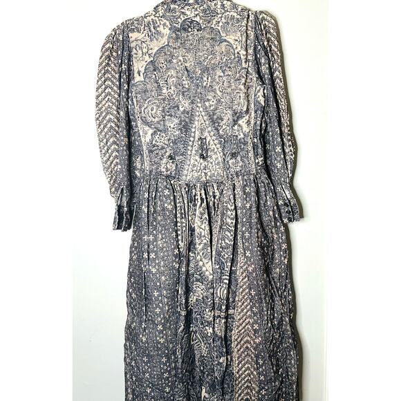 ULLA JOHNSON Lucinda Puff Sleeve Corduroy Button Collared Midi Dress Size 10 - Picture 4 of 14